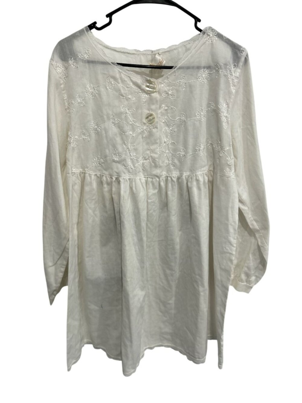Cachet Medium White Embroidered Long Sleeve Tunic Top Lace Trim Boho Chic